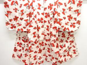 アンティーク　抽象花模様織出し銘仙着物